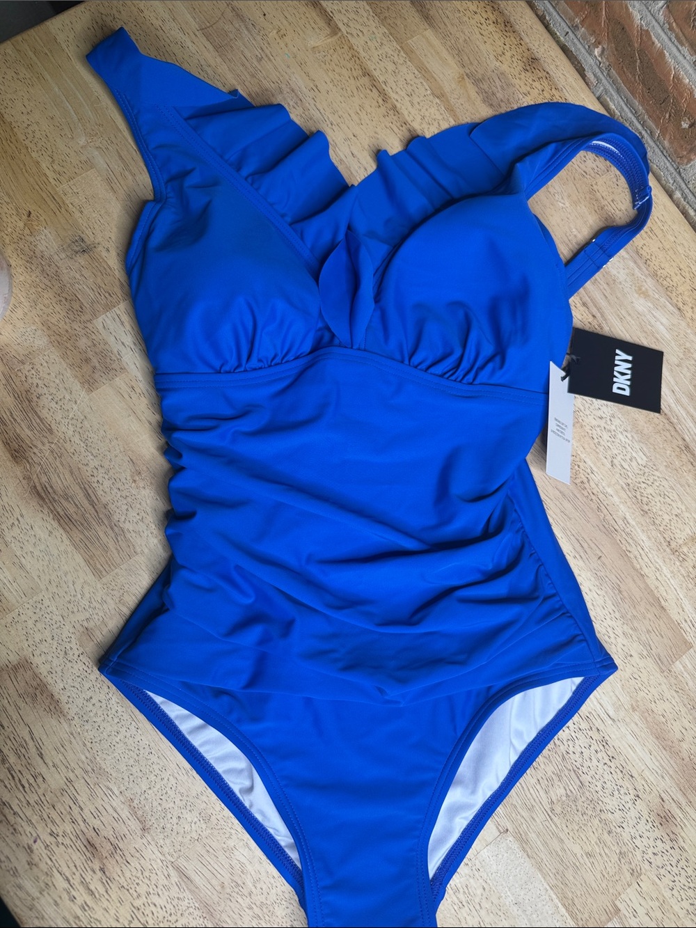 Dkny Royal Blue Ruffle One-Piece Swimsuit